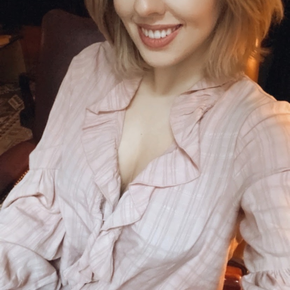 Pink ruffle tie blouse